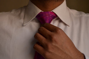 Raw Silk Ikat Necktie in Patterned Purple