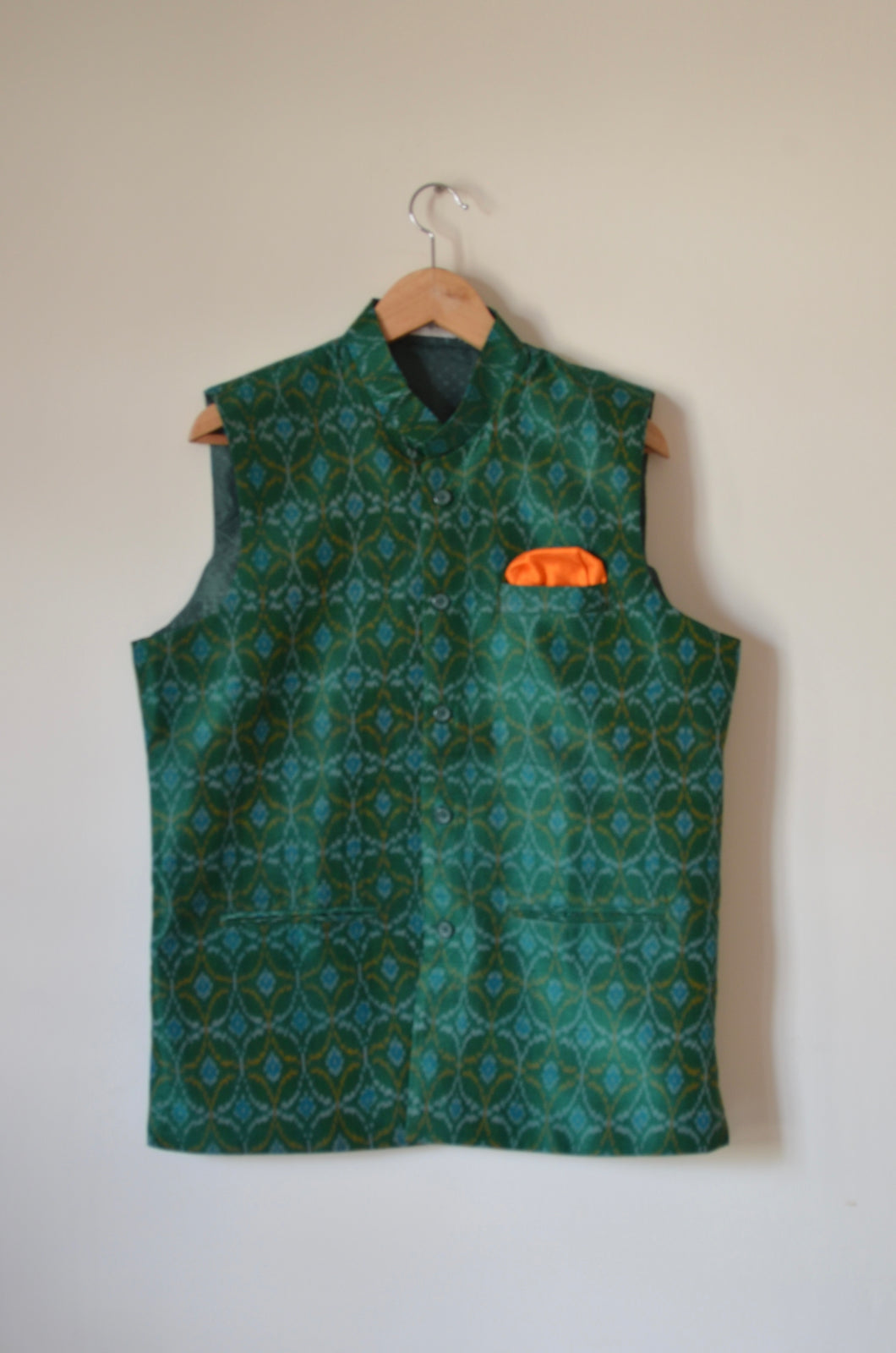 Indian Jacket - Green Ripple (Raw Silk Ikat)