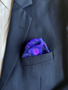 Raw Silk Pocket Squares in Blue Ikat & Solid Magenta - Set of 2