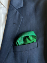 Load image into Gallery viewer, Raw Silk Pocket Squares in Yellow Ikat &amp; Solid Green - Set of 2

