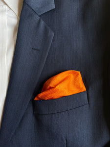 Raw Silk Pocket Squares in White Ikat & Solid Orange - Set of 2