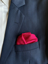 Load image into Gallery viewer, Raw Silk Pocket Squares in Blue Ikat &amp; Solid Magenta - Set of 2

