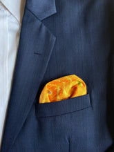 Load image into Gallery viewer, Raw Silk Pocket Squares in Yellow Ikat &amp; Solid Green - Set of 2
