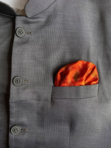 Raw Silk Pocket Squares in Orange Ikat & Solid Green - Set of 2