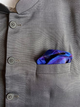 Load image into Gallery viewer, Raw Silk Pocket Squares in Blue Striped Ikat &amp; Solid Magenta - Set of 2
