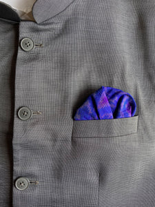 Raw Silk Pocket Squares in Blue Ikat & Solid Magenta - Set of 2